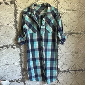 Spyder NWOT  Blue plaid Casual Button Down Shirt Haysten dress